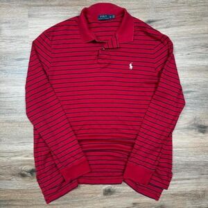red and navy blue striped long sleeve polo ralph lauren polo shirt